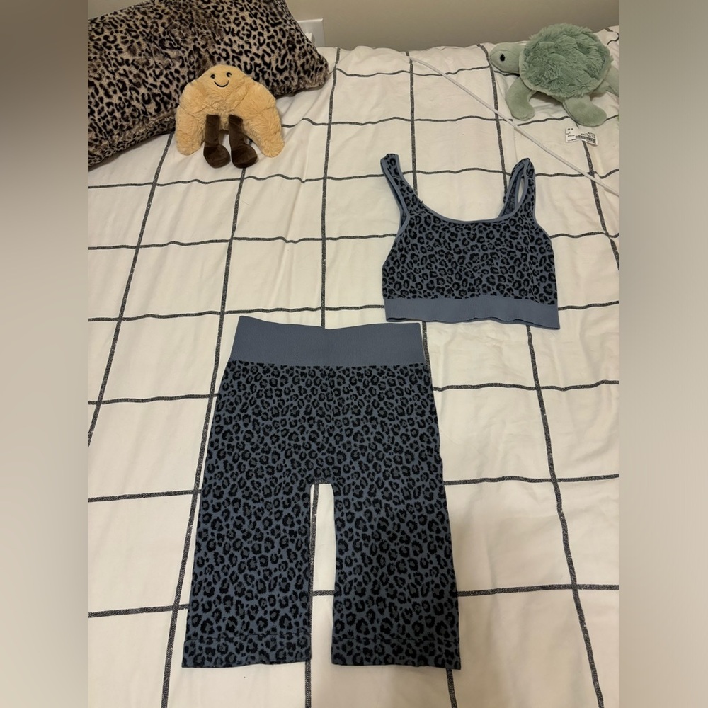 cheetah print biker shorts and sports bra set